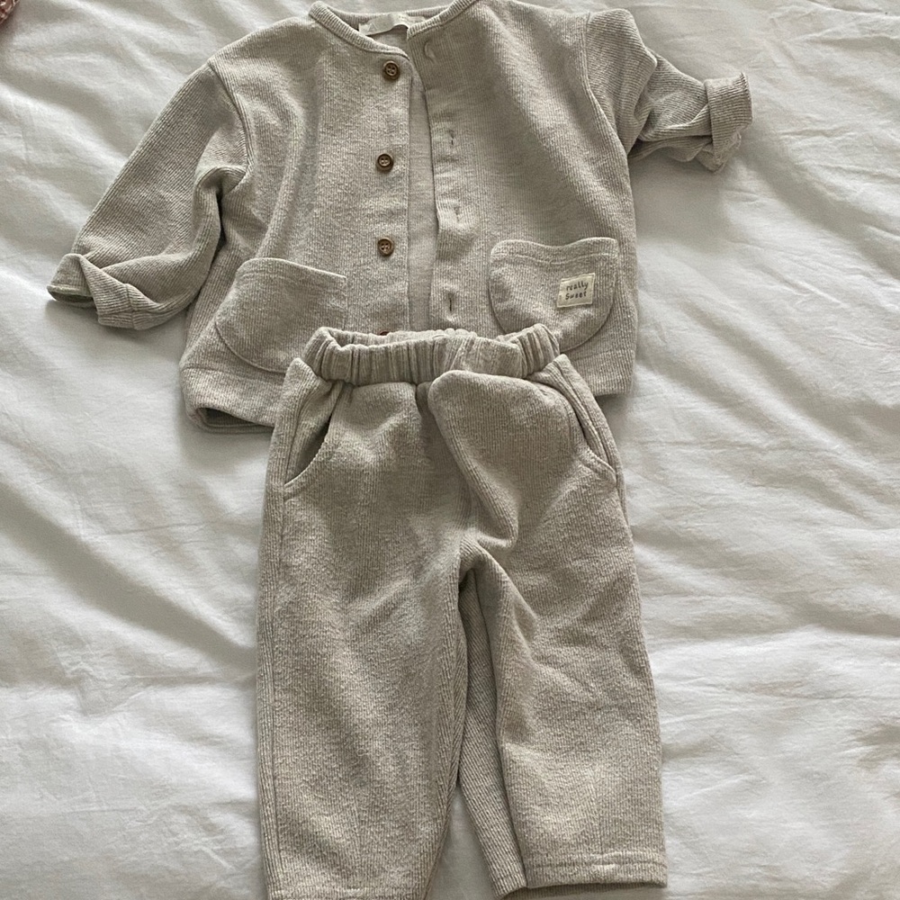 Zara Kids Neutral Cream Two-Piece Matching Set